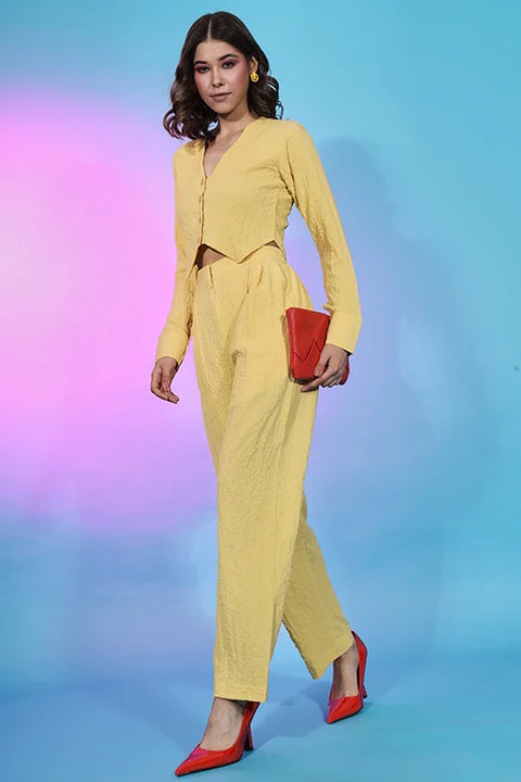 Ready To Wear Yellow Fancy Fabric Self Design Co-Ord Set ClothsVilla Main image