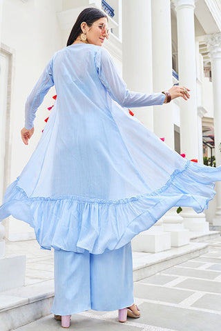 Readymade Embroidered Designer Sky Koti Style Co-Ords Collection ClothsVilla.com