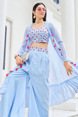Readymade Embroidered Designer Sky Koti Style Co-Ords Collection ClothsVilla.com