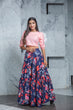 Load image into Gallery viewer, Readymade Navy Blue Printed Crepe Indo Western Skirt With Pink Crop Top ClothsVilla
