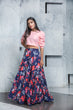 Load image into Gallery viewer, Readymade Navy Blue Printed Crepe Indo Western Skirt With Pink Crop Top ClothsVilla