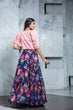 Load image into Gallery viewer, Readymade Navy Blue Printed Crepe Indo Western Skirt With Pink Crop Top ClothsVilla