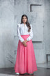 Load image into Gallery viewer, Readymade Pink Bandhni Printed Crepe Indo Western Skirt With White Top ClothsVilla