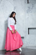 Load image into Gallery viewer, Readymade Pink Bandhni Printed Crepe Indo Western Skirt With White Top ClothsVilla