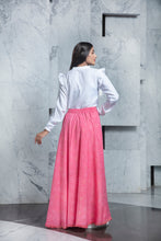 Load image into Gallery viewer, Readymade Pink Bandhni Printed Crepe Indo Western Skirt With White Top ClothsVilla