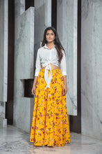 Load image into Gallery viewer, Readymade Yellow Printed Crepe Indo Western Skirt With White Shirt Top ClothsVilla