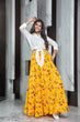 Load image into Gallery viewer, Readymade Yellow Printed Crepe Indo Western Skirt With White Shirt Top ClothsVilla