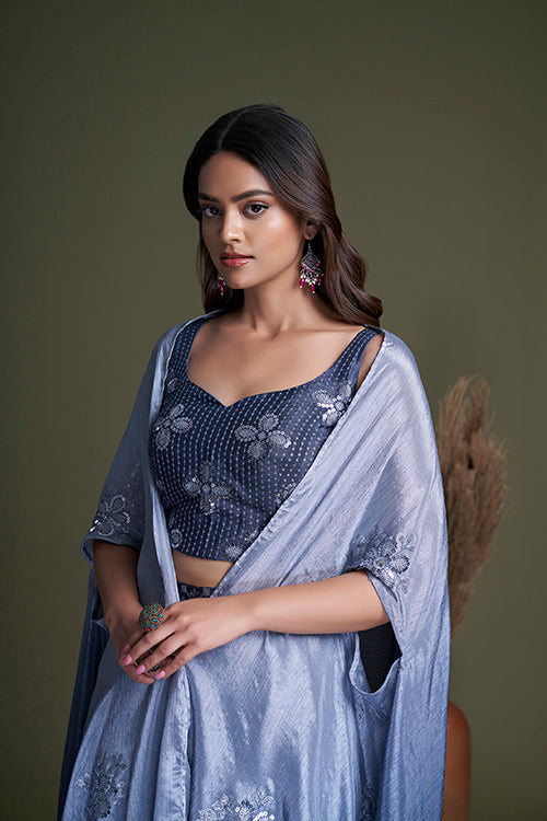Ready to Wear Navy Chinon Embroidered Koti Style Palazzo Collection ClothsVilla.com