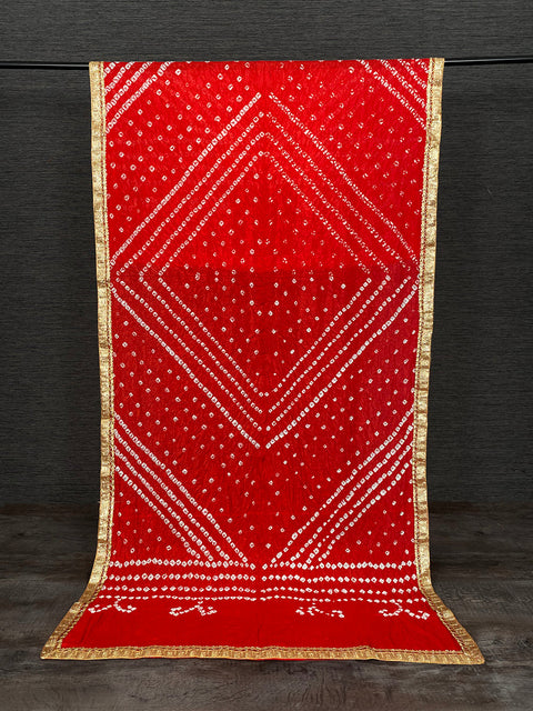 Red Color Lace Border Original Bandhej Silk Dupatta Clothsvilla Main image