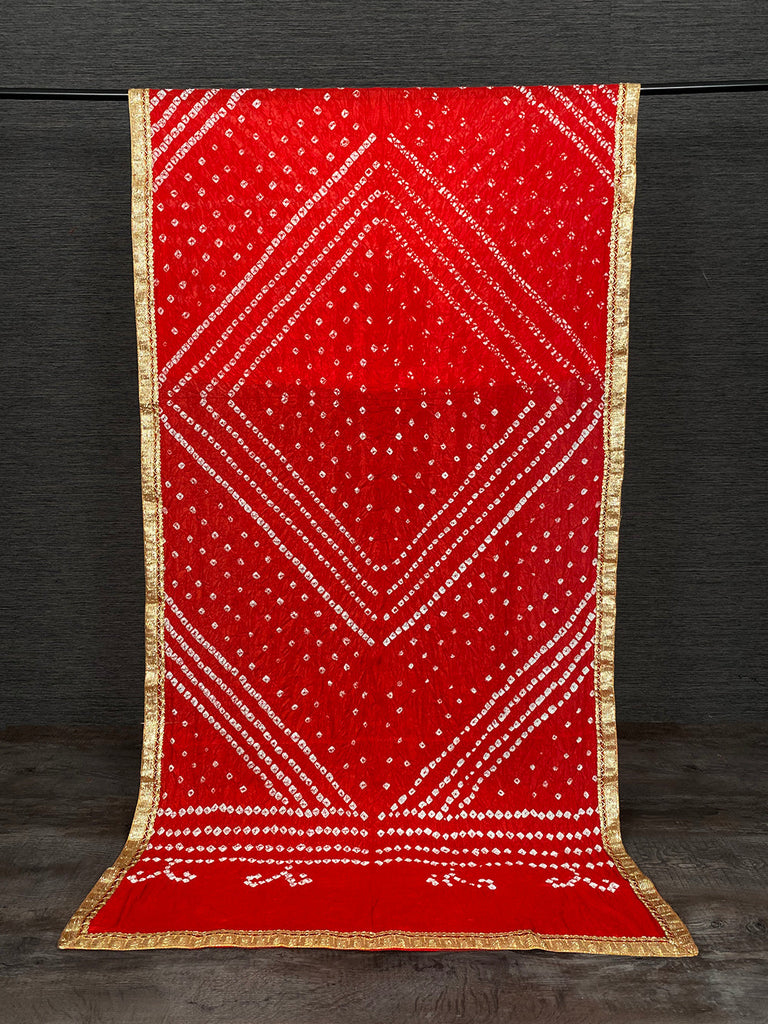 Red Color Lace Border Original Bandhej Silk Dupatta Clothsvilla