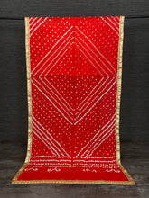 Load image into Gallery viewer, Red Color Lace Border Original Bandhej Silk Dupatta Clothsvilla