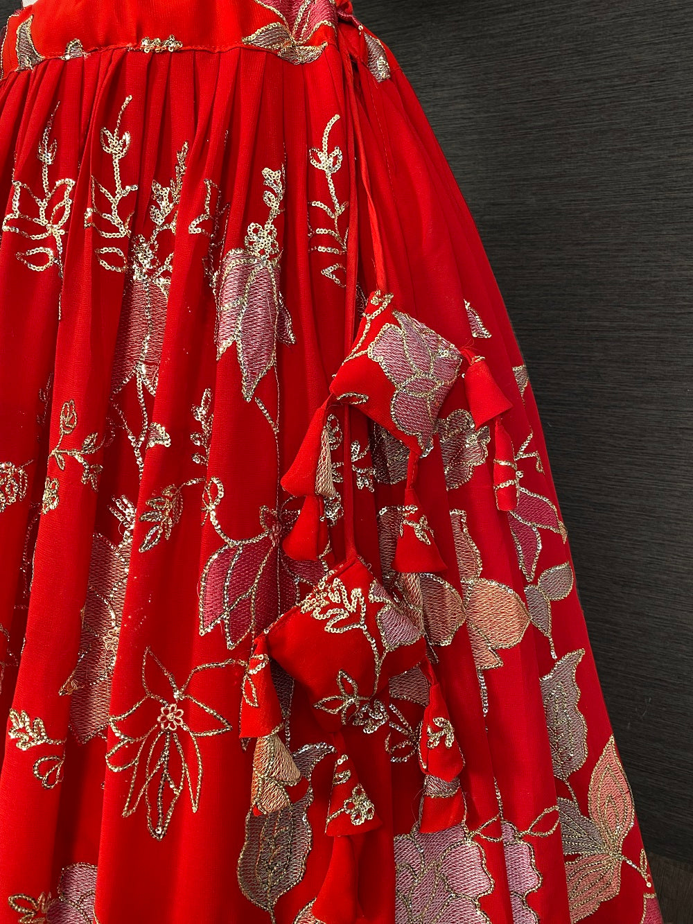 Red Color Thread And Sequins Embroidery Work Georgette Lehenga Set Clothsvilla