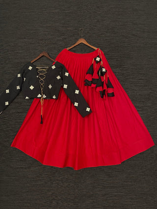 Red Color Pure Cotton Crop Top Latest Lehenga Choli Clothsvilla