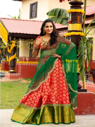 Red Color Jacquard Half Saree Set Lehenga Choli Clothsvilla