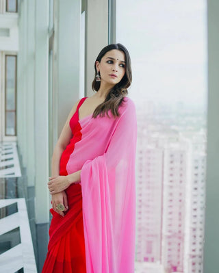 Red Alia Bhatt Inspired Party Wear Saree Colorful Saree