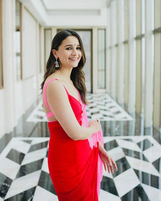 Red Alia Bhatt Inspired Party Wear Saree Colorful Saree