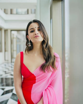 Red Alia Bhatt Inspired Party Wear Saree Colorful Saree