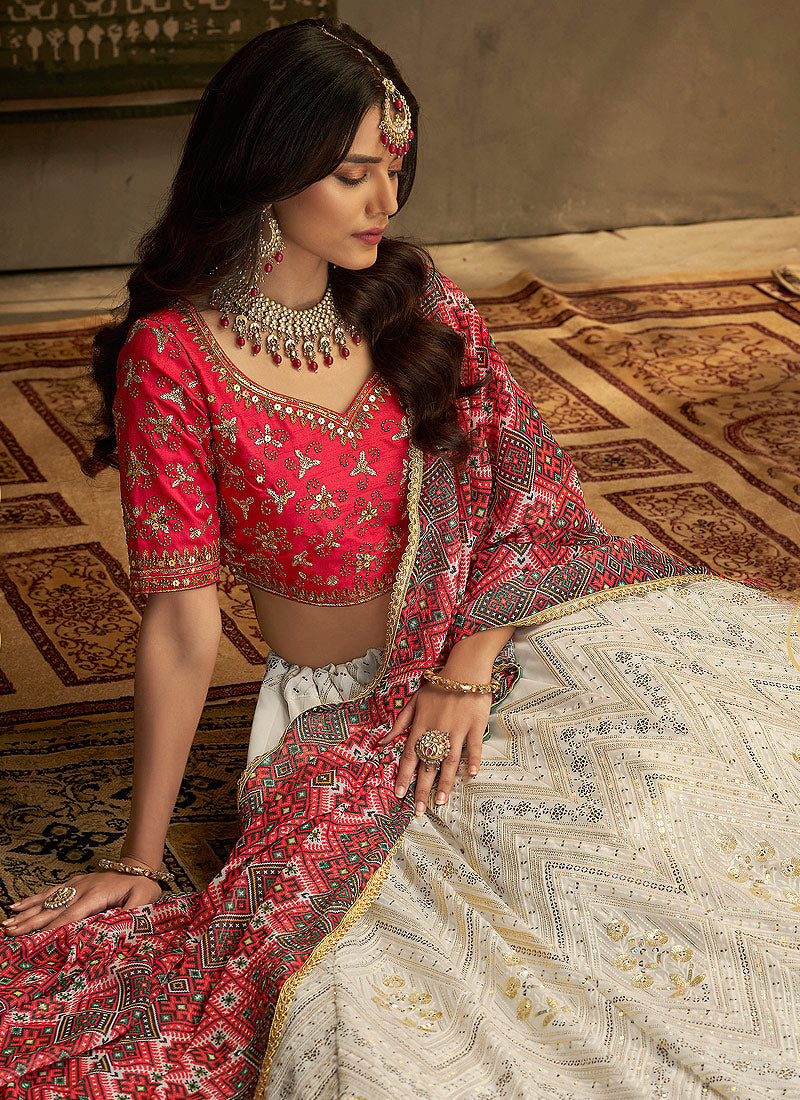 Red And White Stylish Embroidered Lehenga Choli Clothsvilla