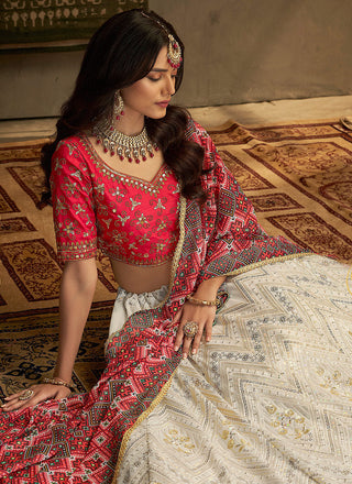 Red And White Stylish Embroidered Lehenga Choli Clothsvilla