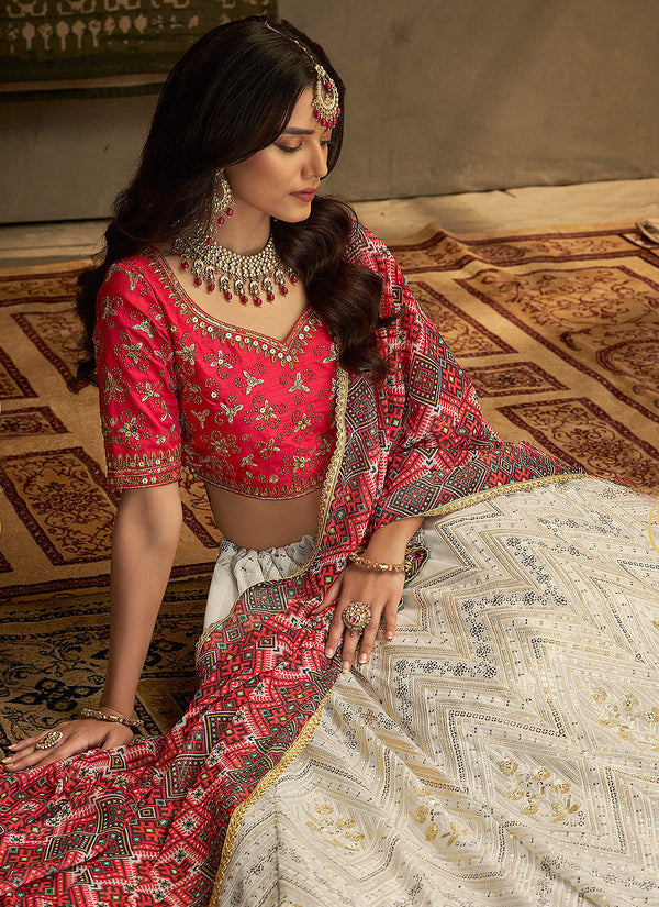 Red And White Stylish Embroidered Lehenga Choli Clothsvilla