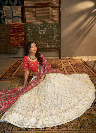 Red And White Stylish Embroidered Lehenga Choli Clothsvilla