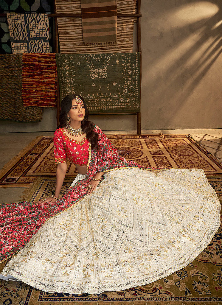 Red & White Minimal Lehenga~Indian Bridal Lehenga 2021~Choli with  Dori~Latest Ethnic wear~Zardozi | Indian bridal wear, Indian bridal  couture, Bridal lehenga red