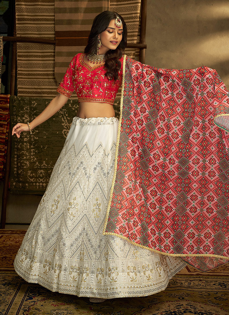 Red And White Stylish Embroidered Lehenga Choli Clothsvilla Main image