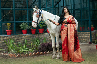 Red Banarasi Silk Festival Wear Saree With Blouse ClothsVilla