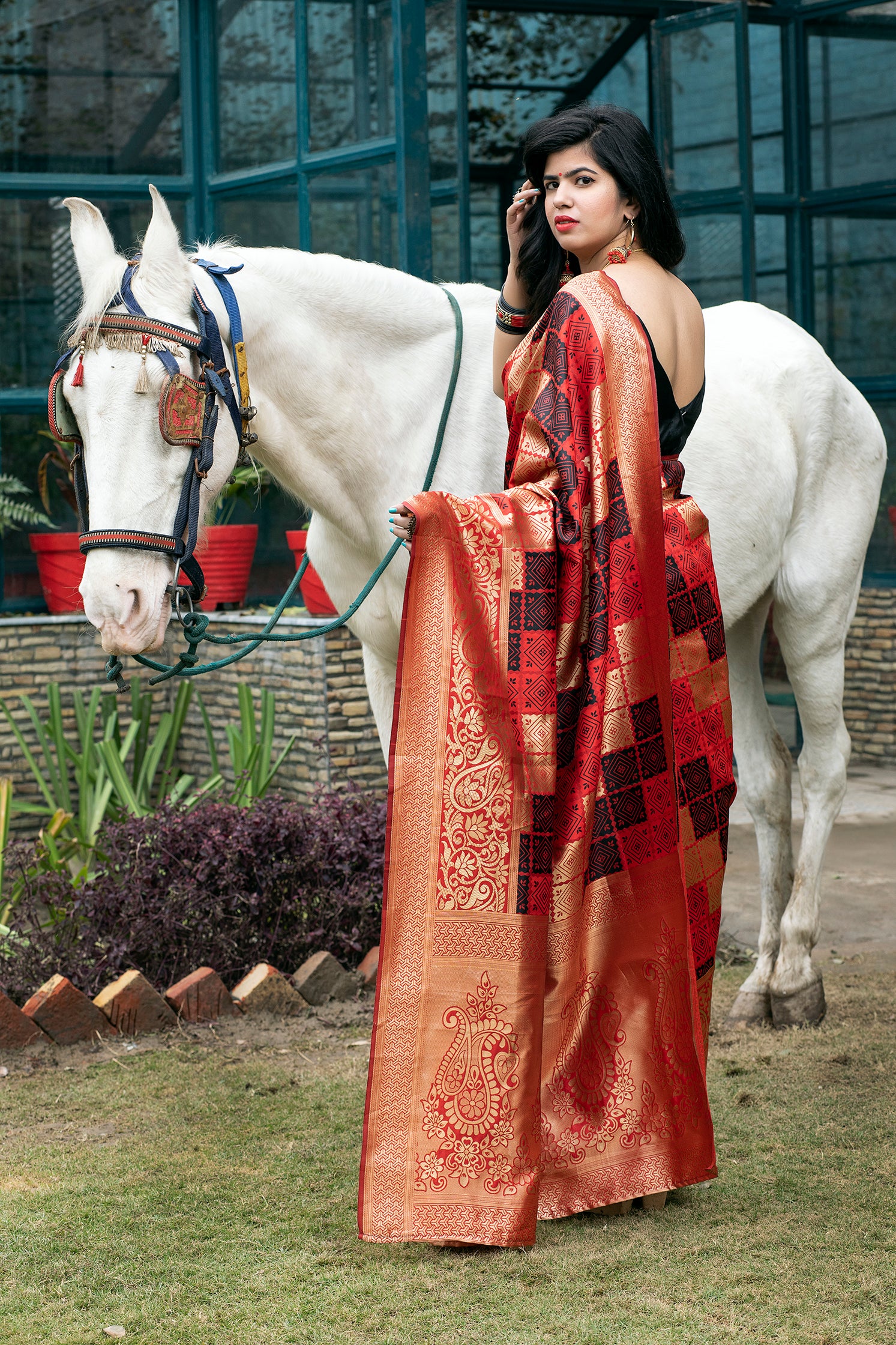Red Banarasi Silk Festival Wear Saree With Blouse ClothsVilla