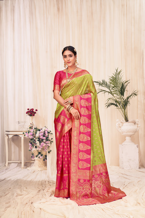 Red Banarasi Silk Wedding Wear Saree With Blouse ClothsVilla Main image