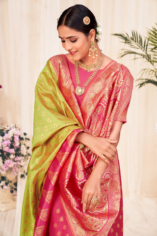 Red Banarasi Silk Wedding Wear Saree With Blouse ClothsVilla