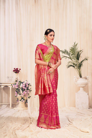 Red Banarasi Silk Wedding Wear Saree With Blouse ClothsVilla