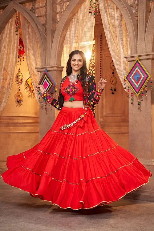 Red Contrast with Black Koti Style Latest Designer Chaniya Choli for Navratri ClothsVilla.com