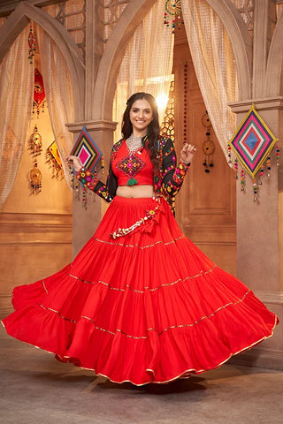 Red Contrast with Black Koti Style Latest Designer Chaniya Choli for Navratri ClothsVilla.com