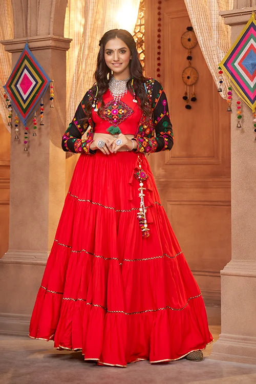 Red Contrast with Black Koti Style Latest Designer Chaniya Choli for Navratri ClothsVilla.com