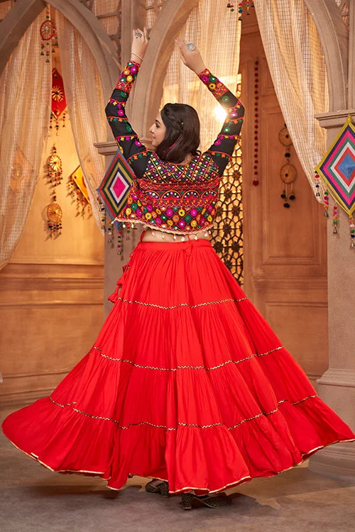 Red Contrast with Black Koti Style Latest Designer Chaniya Choli for Navratri ClothsVilla.com