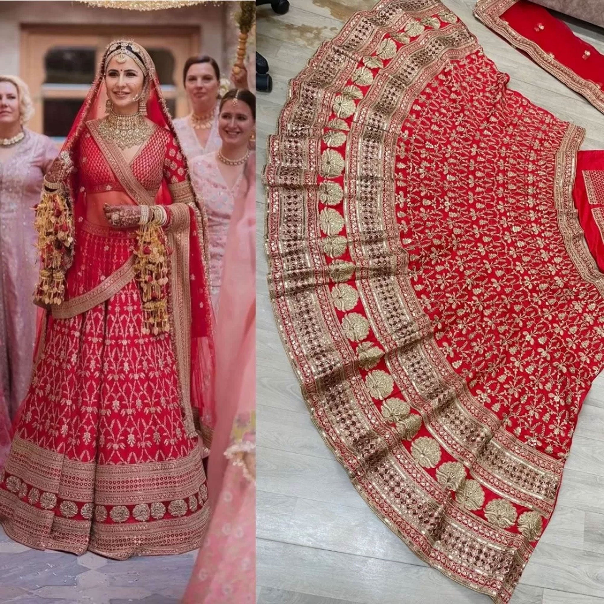 Red Designer Bollywood Lehenga Choli in Silk with Embroidery Sequence work for Wedding and Engagement Secondary image