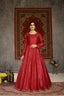 Red Foilage Print Taffeta Silk Party Wear Gown Semi Stitched ClothsVilla
