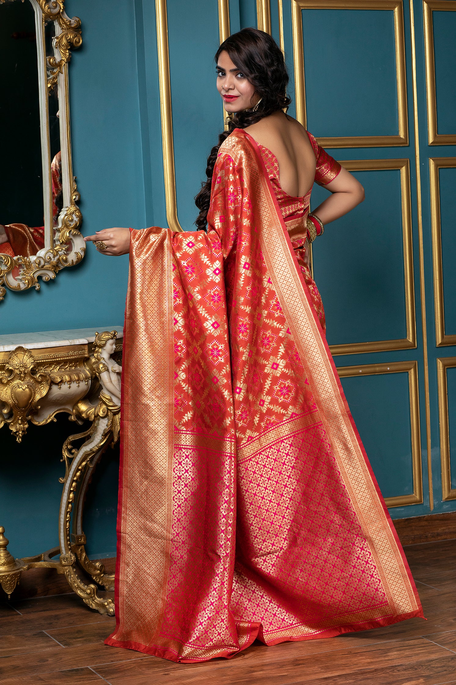 Red Golden Weaving Banarasi Silk Bridal Wear Saree ClothsVilla