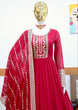 Load image into Gallery viewer, Red Gown in Faux Georgette with Embroidery Sequence Work ClothsVilla