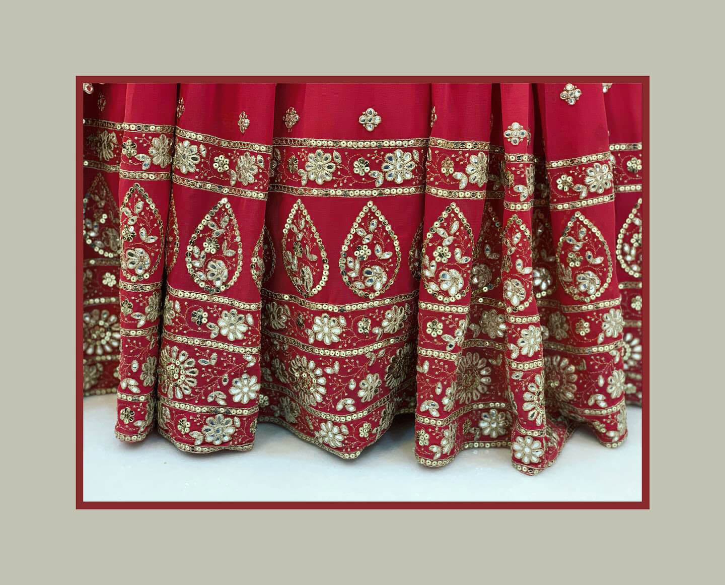 Red Gown in Georgette With Foil Mirror Work Clothsvilla