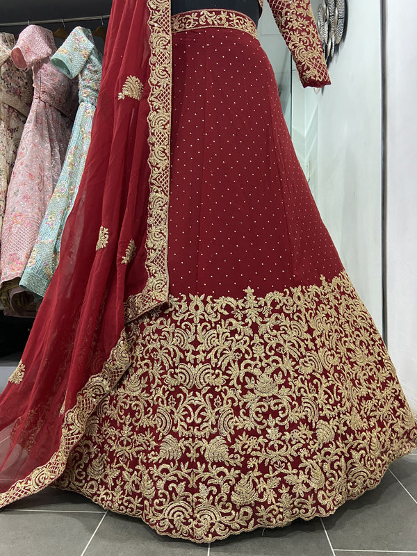 Red Lehenga Choli in Georgette With Mukaish Work Clothsvilla