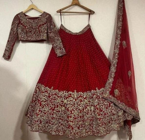 Red Lehenga Choli in Georgette With Mukaish Work Clothsvilla Main image