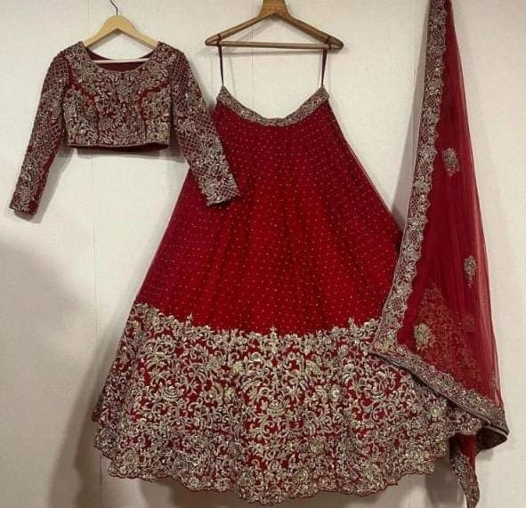 Red Lehenga Choli in Georgette With Mukaish Work Clothsvilla Main image