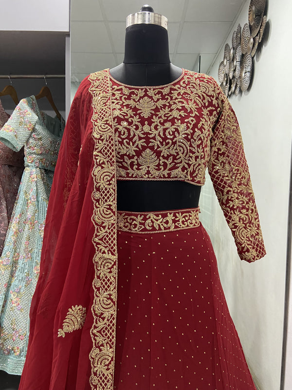Red Lehenga Choli in Georgette With Mukaish Work Clothsvilla
