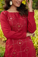 Load image into Gallery viewer, Red Mukaish Worked Cotton Readymade Kurti ClothsVilla