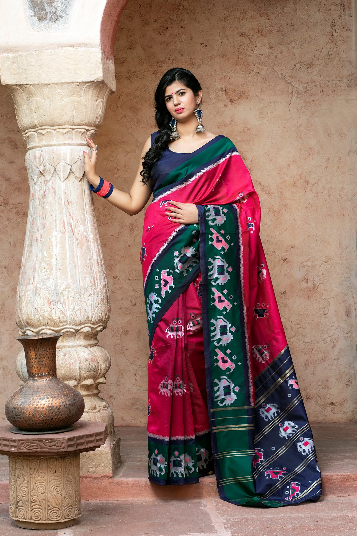 Pink Patola Silk Festival Wear Saree With Blouse ClothsVilla Main image
