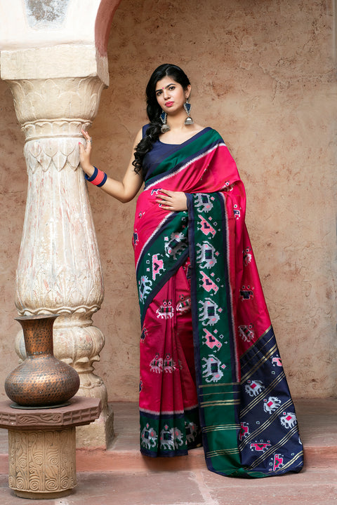Pink Patola Silk Festival Wear Saree With Blouse ClothsVilla Main image