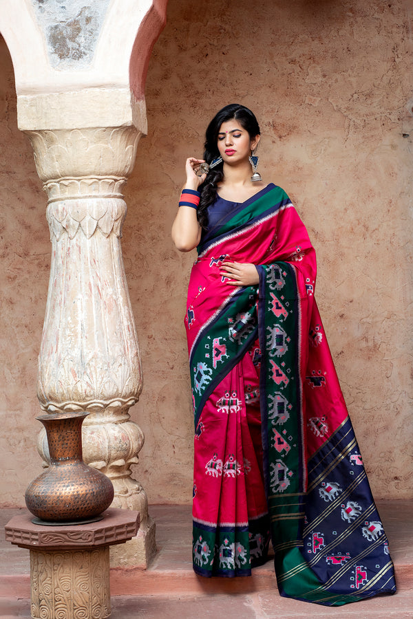 Pink Patola Silk Festival Wear Saree With Blouse ClothsVilla