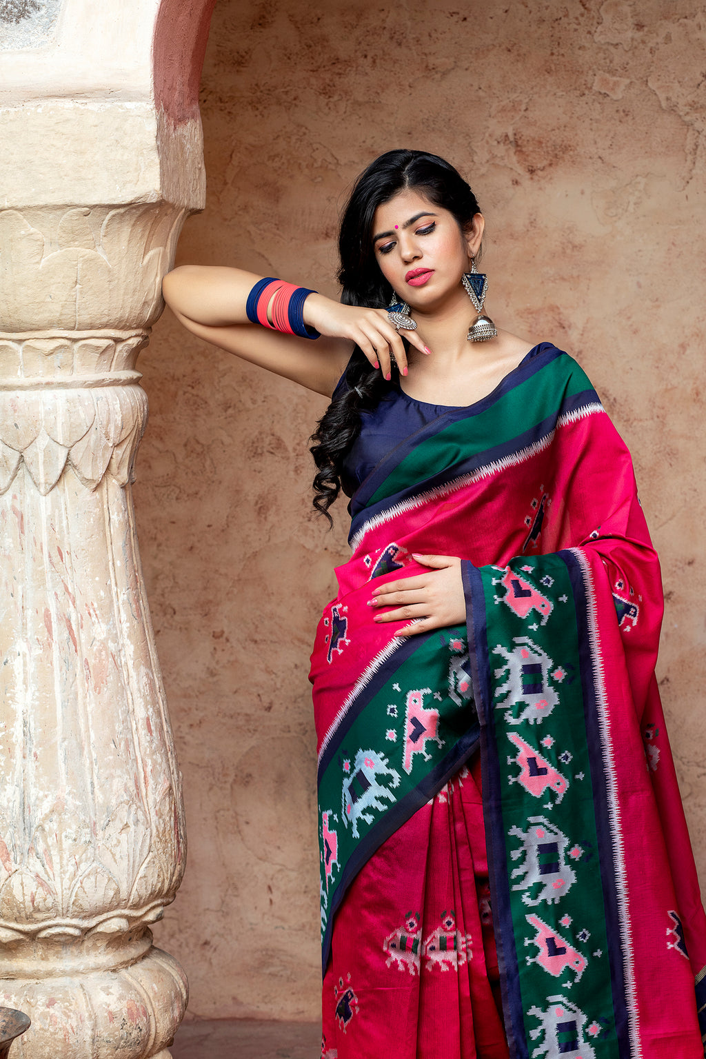 Pink Patola Silk Festival Wear Saree With Blouse ClothsVilla